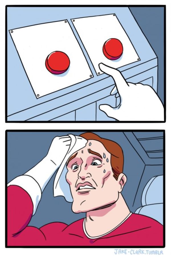Two Buttons meme about Woxer
